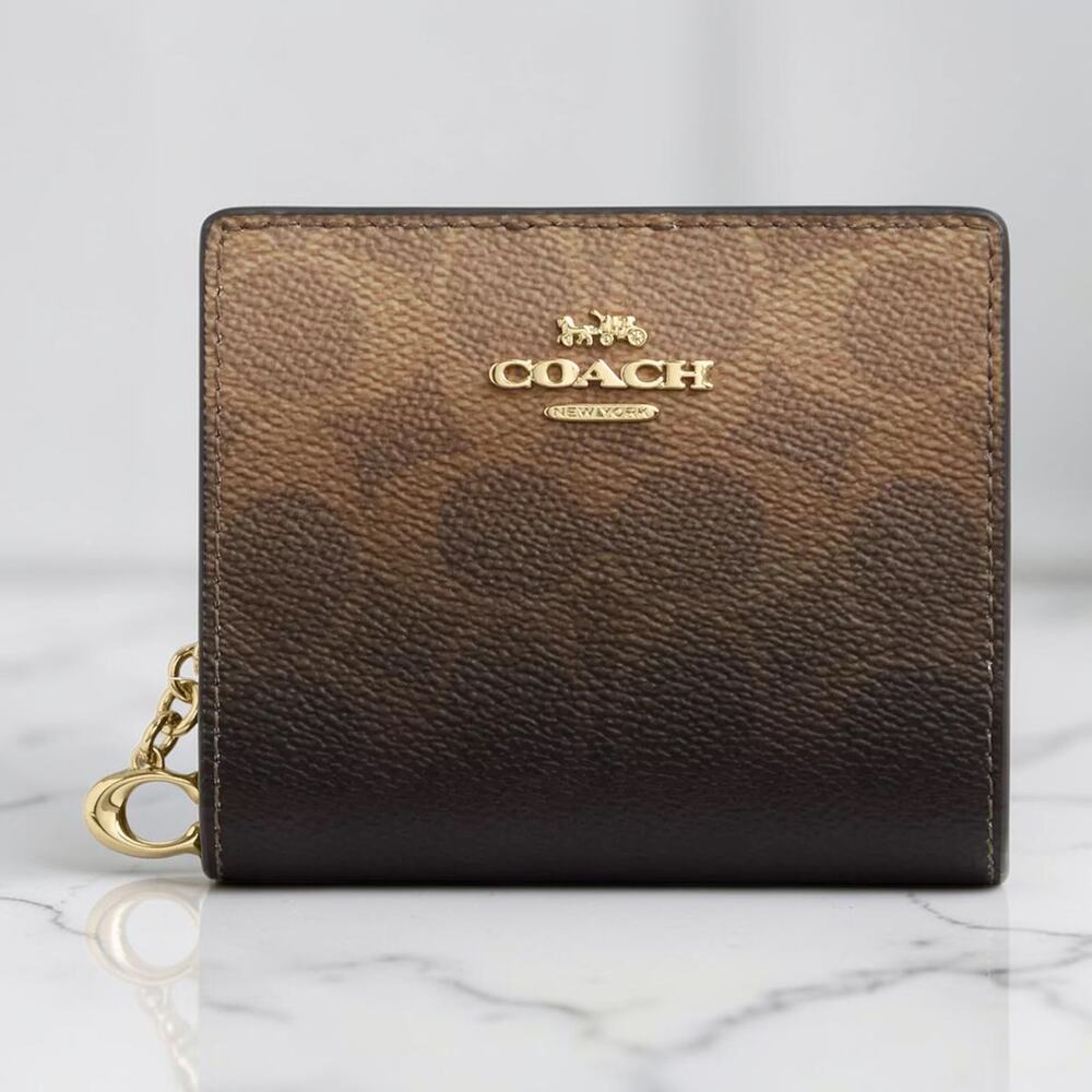 NWT Coach Snap Wallet Signature Canvas Brown Ombre Gold Hardware CEC36 New